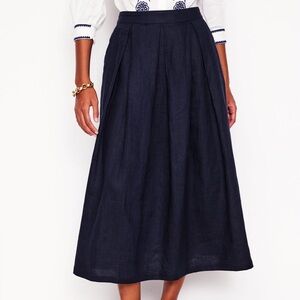 Boden Navy Blue Midi Skirt Verity Linen Classic A-Line Pull On Pockets 4 Petite